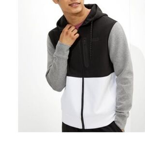 American Eagle Men’s Colorblock Full Zip Hoodie Black White Gray Size M New